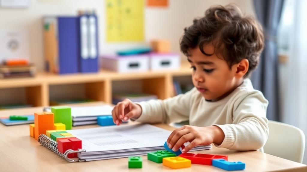 Child using visual schedule and organizational tools for daily planning