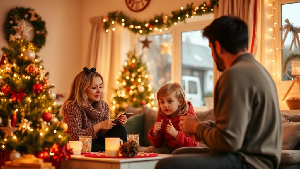 Family enjoying autism-friendly holiday celebration with sensory accommodations