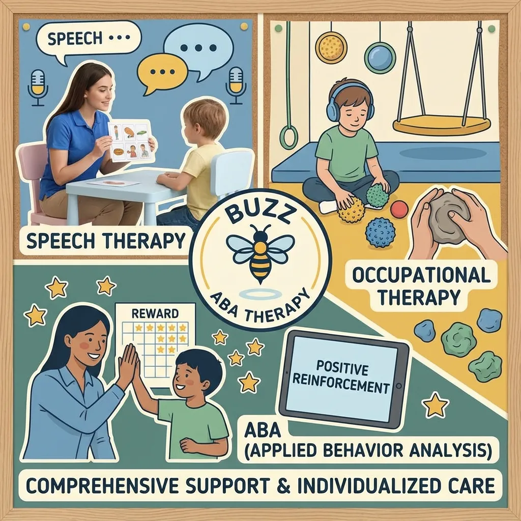 Comparison chart showing ABA, occupational therapy, and speech therapy approaches